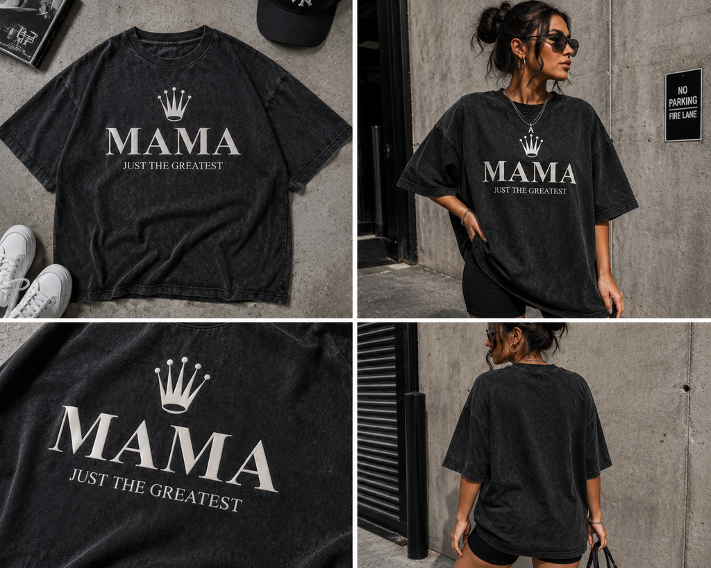 Mama Just The Greatest Oversized Acid Wash Tee