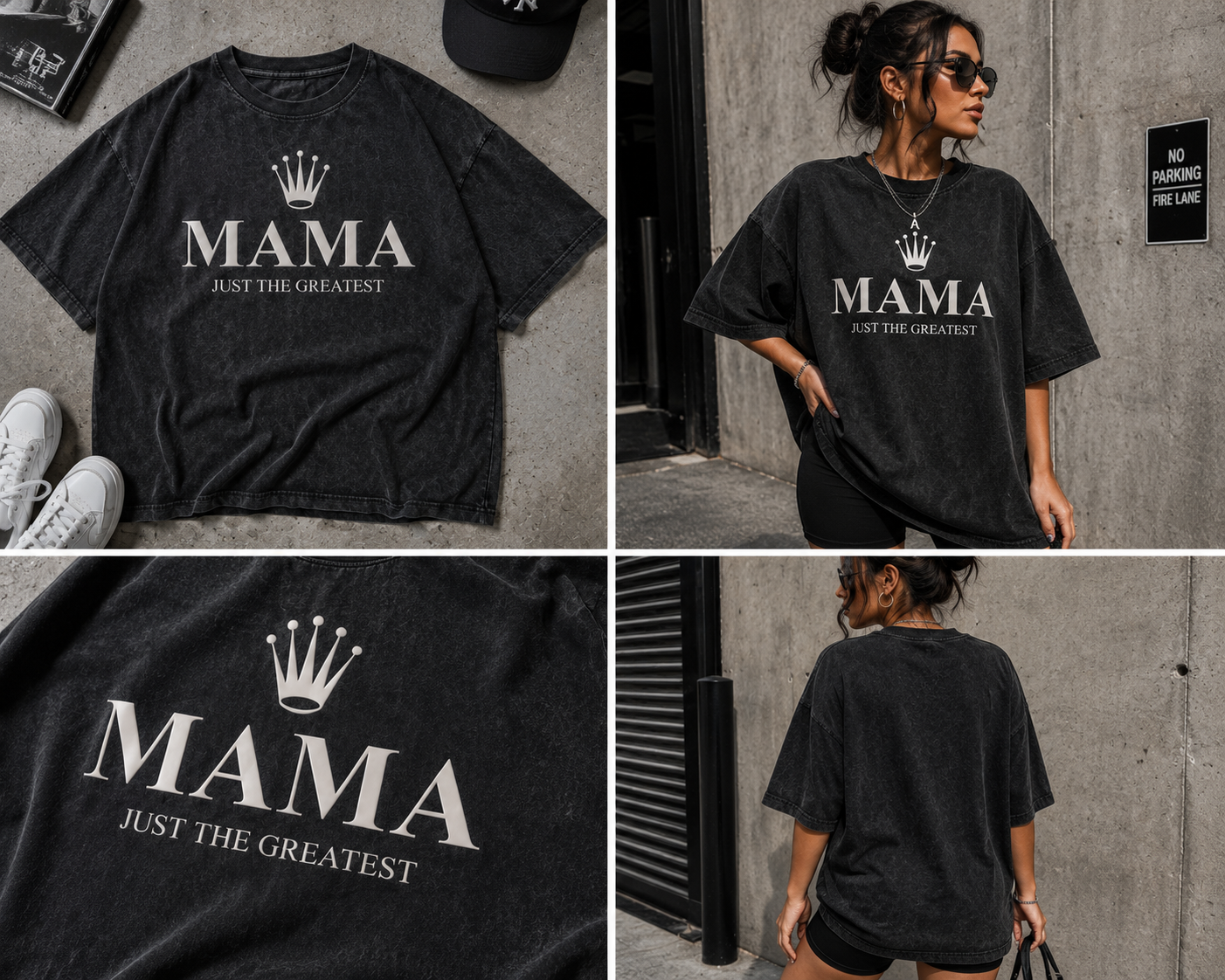 Mama Just The Greatest Oversized Acid Wash Tee