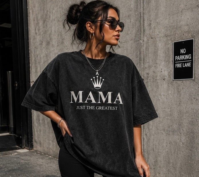 Mama Just The Greatest Oversized Acid Wash Tee