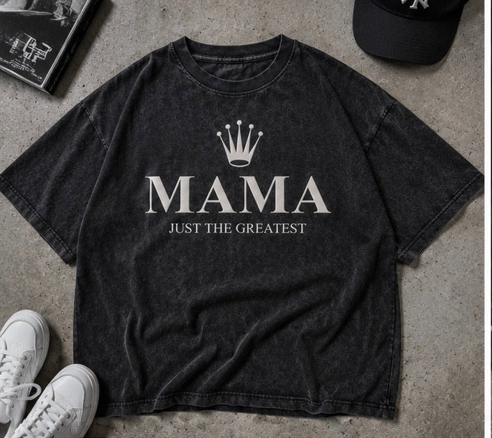 Mama Just The Greatest Oversized Acid Wash Tee