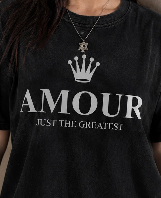 couple unisex Amour Just The Greatest Oversized Acid Wash Tee