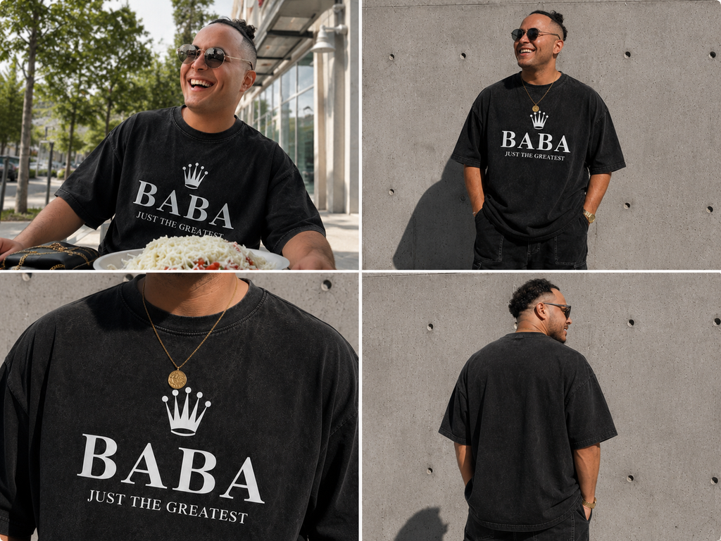 Baba Just The Greatest Oversized Acid Wash Tee