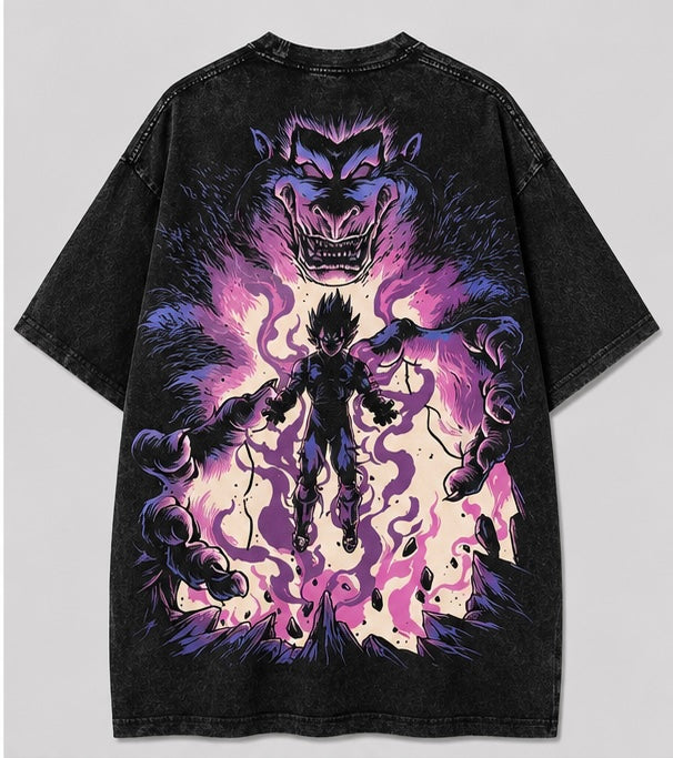 Vegeta Primal Rage Oversized Acid Wash Tee