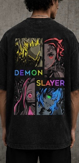 Demon Slayer Neon Oversized Acid Wash Tee