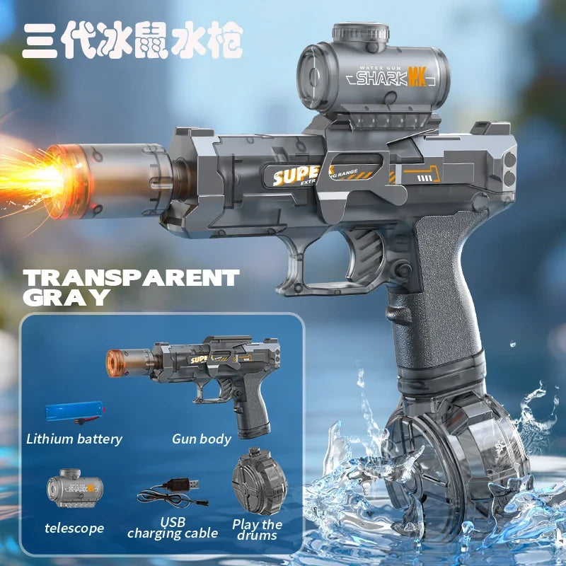 Simulated Firing and Recoil Electric Water Gun Toys Children Automatic Sensor Lights Water Pistol