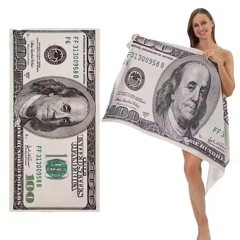 beach Towel with 100 Dollar Bill Print