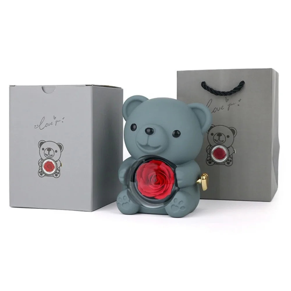 Cute Rose Bear Gifts Box with Rose Jewelry Display