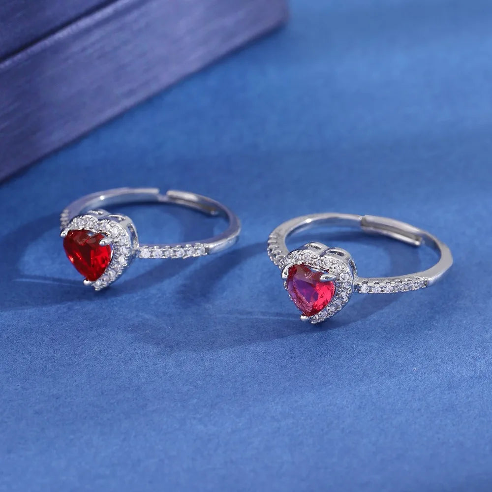 Colorful Hearts Crystal Ring Full of Zircon Opening Adjustable Finger Ring