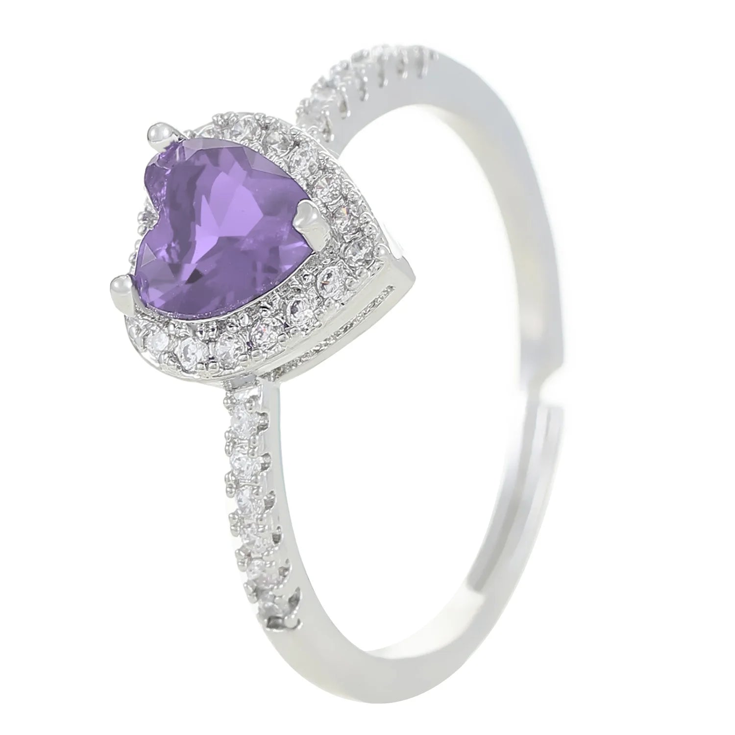 Colorful Hearts Crystal Ring Full of Zircon Opening Adjustable Finger Ring
