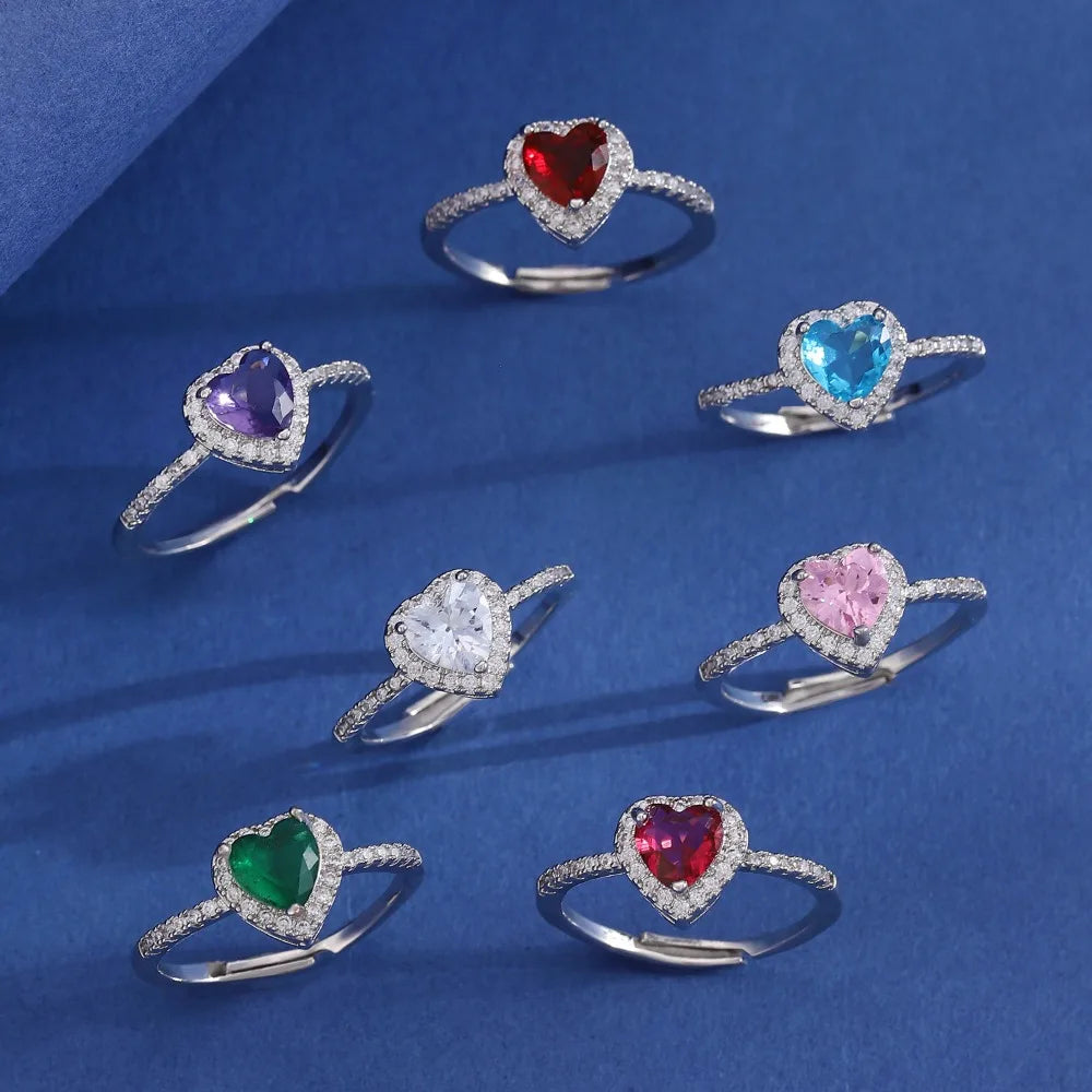 Colorful Hearts Crystal Ring Full of Zircon Opening Adjustable Finger Ring