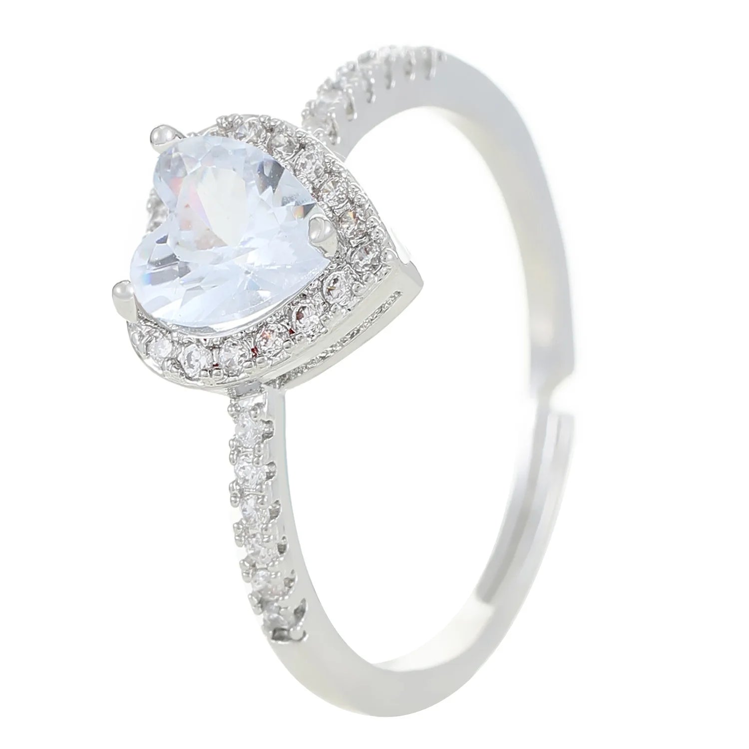 Colorful Hearts Crystal Ring Full of Zircon Opening Adjustable Finger Ring