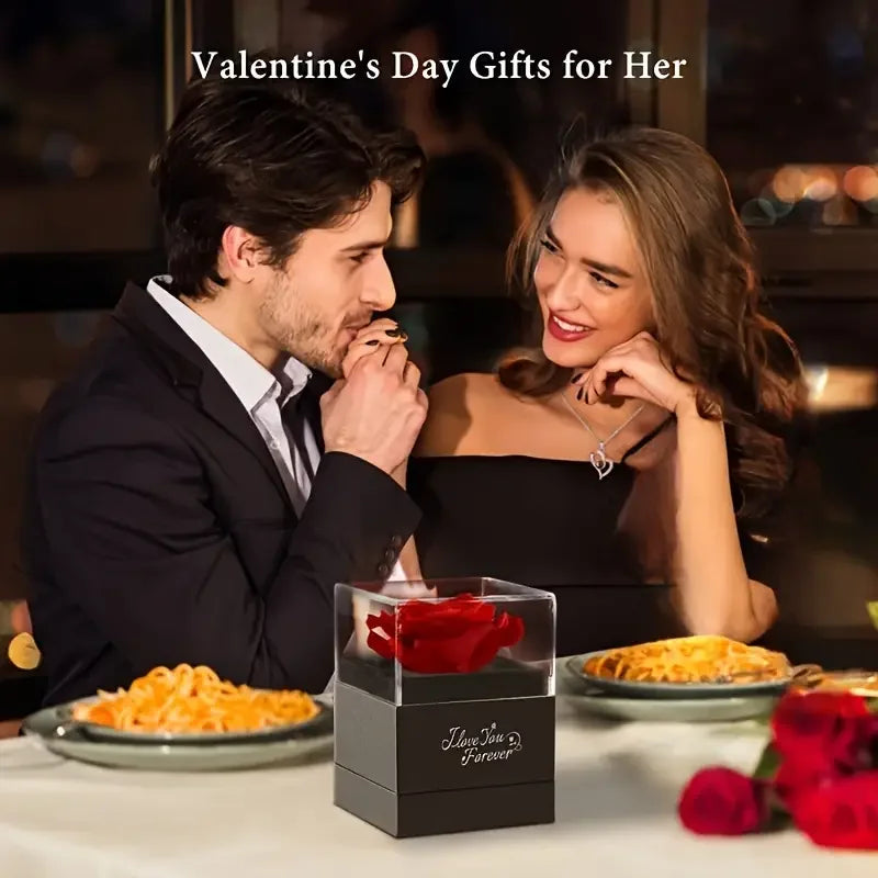 elegant Heart-Shaped Red Rose Necklace with Gift Box -