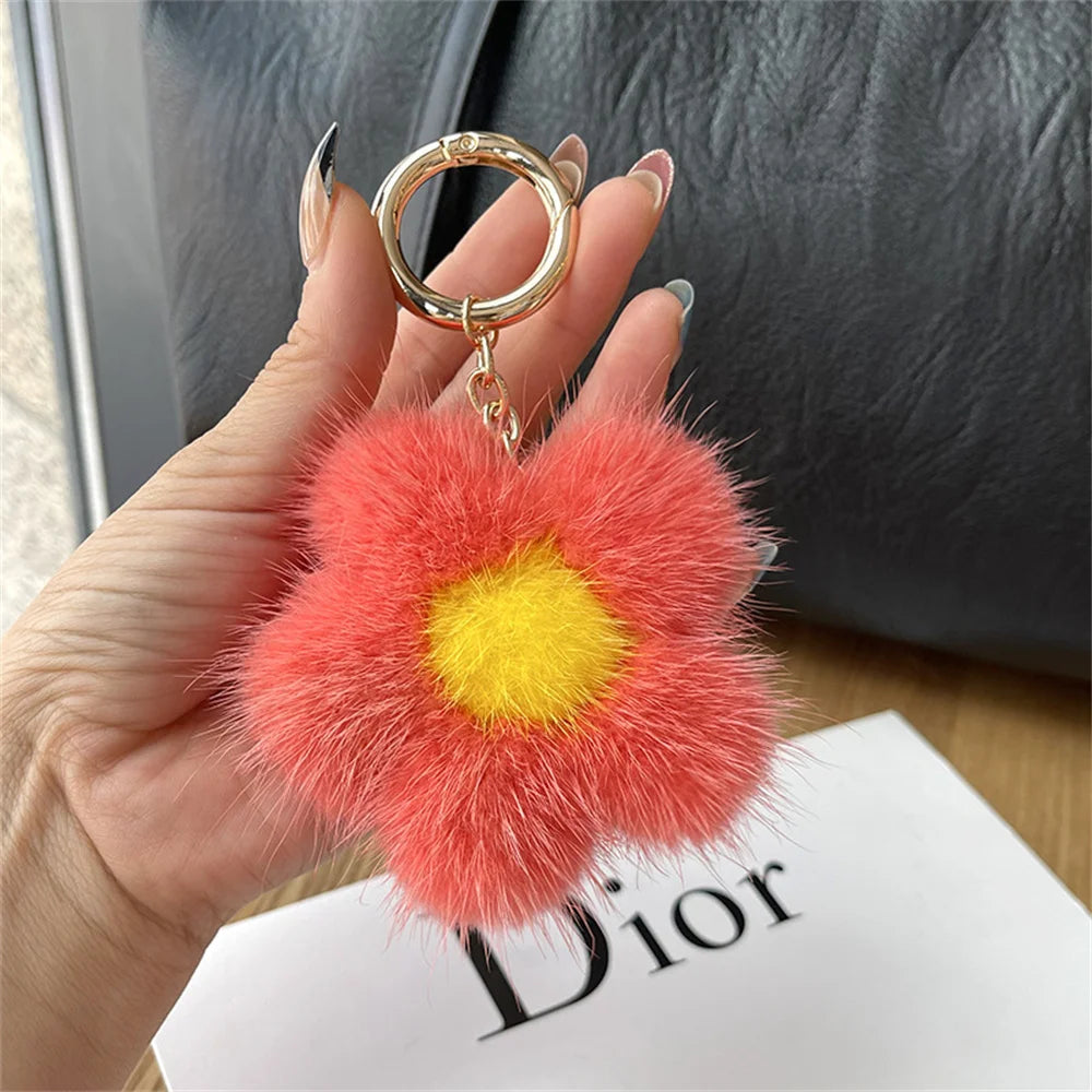 Dior Mink Fur Sunflower keychain