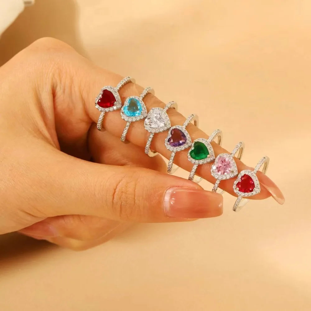Colorful Hearts Crystal Ring Full of Zircon Opening Adjustable Finger Ring