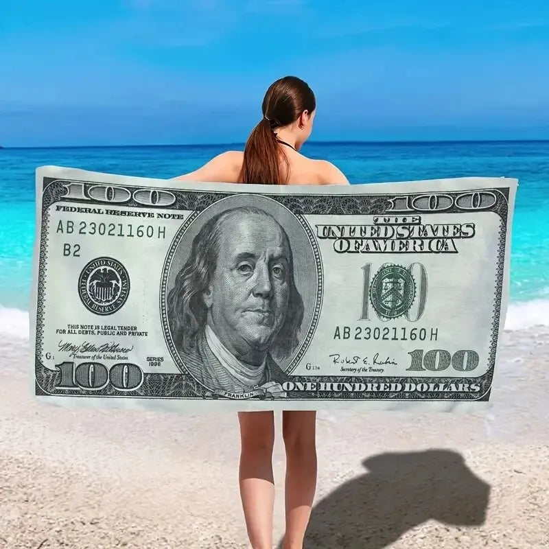 beach Towel with 100 Dollar Bill Print