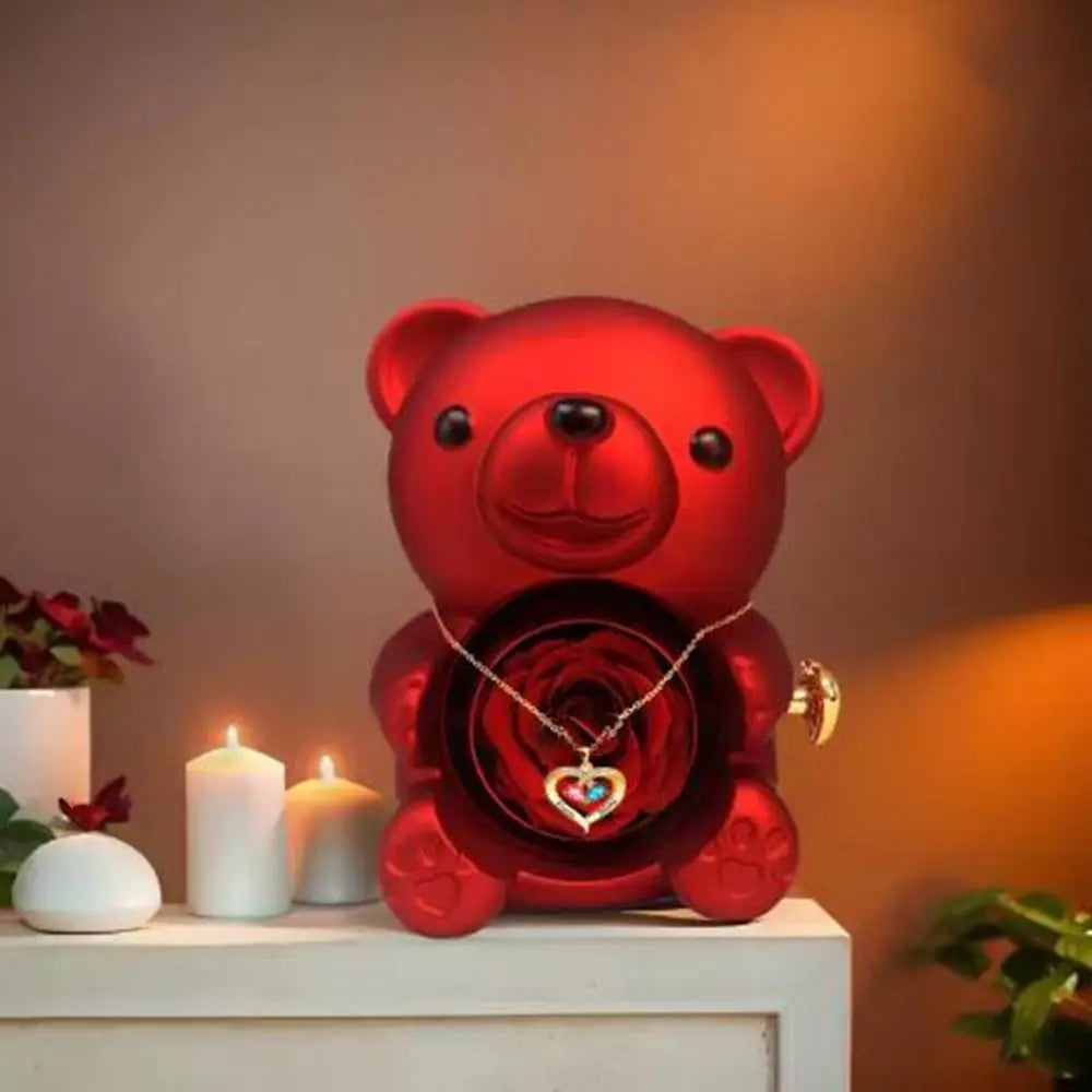 Cute Rose Bear Gifts Box with Rose Jewelry Display