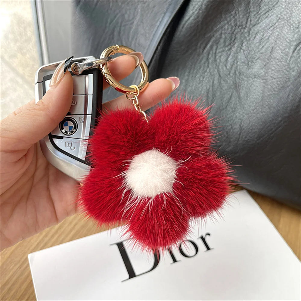 Dior Mink Fur Sunflower keychain