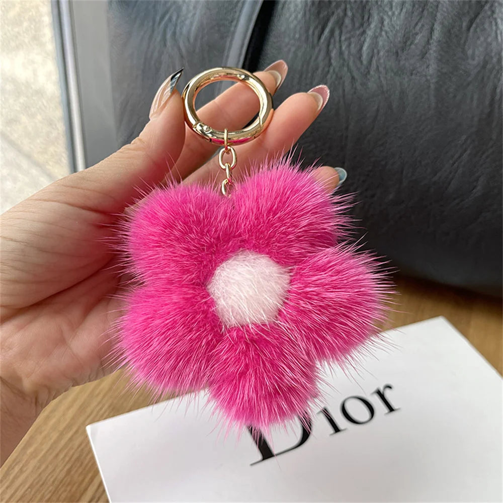 Dior Mink Fur Sunflower keychain