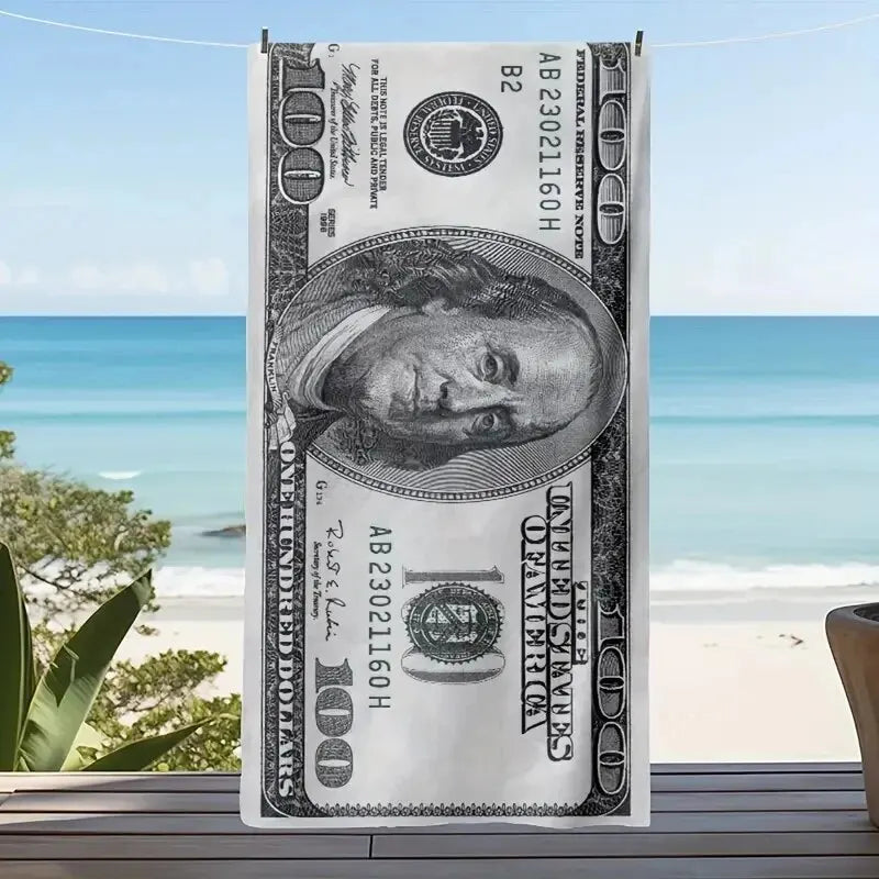 beach Towel with 100 Dollar Bill Print