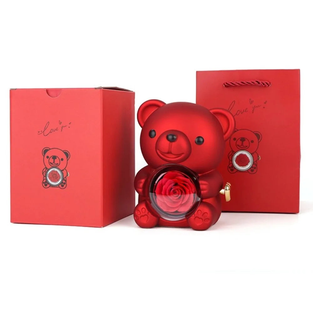 Cute Rose Bear Gifts Box with Rose Jewelry Display