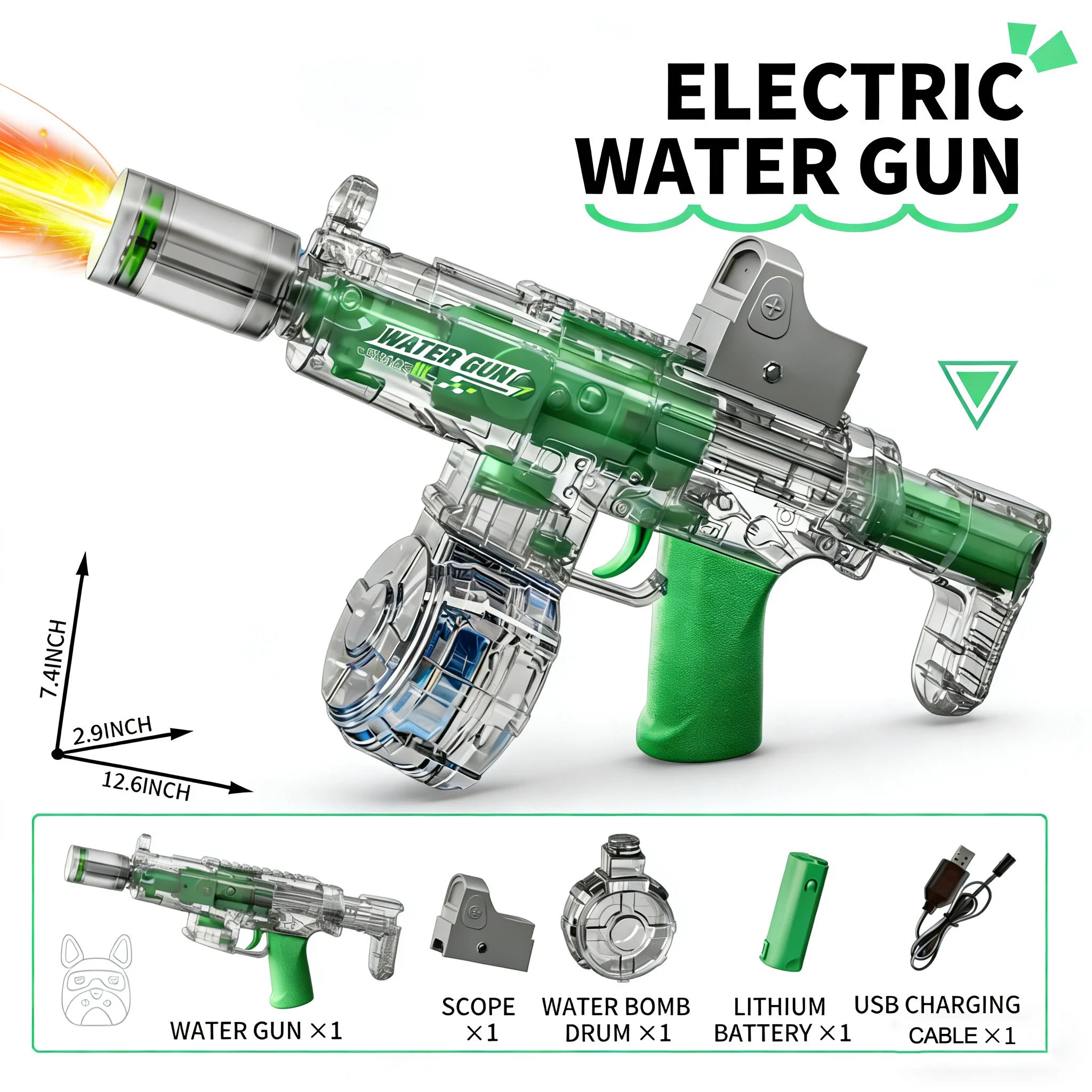 Simulated Firing and Recoil Electric Water Gun Toys Children Automatic Sensor Lights Water Pistol
