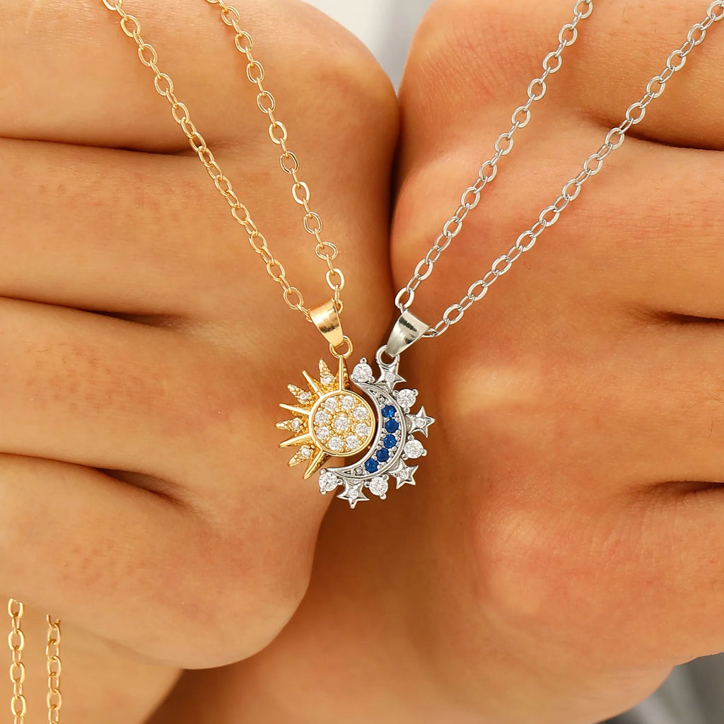 Magnetic Sun Moon Couple Necklace Fashion Chain for Men and Women