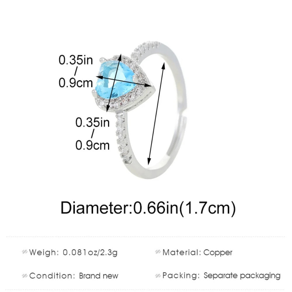 Colorful Hearts Crystal Ring Full of Zircon Opening Adjustable Finger Ring