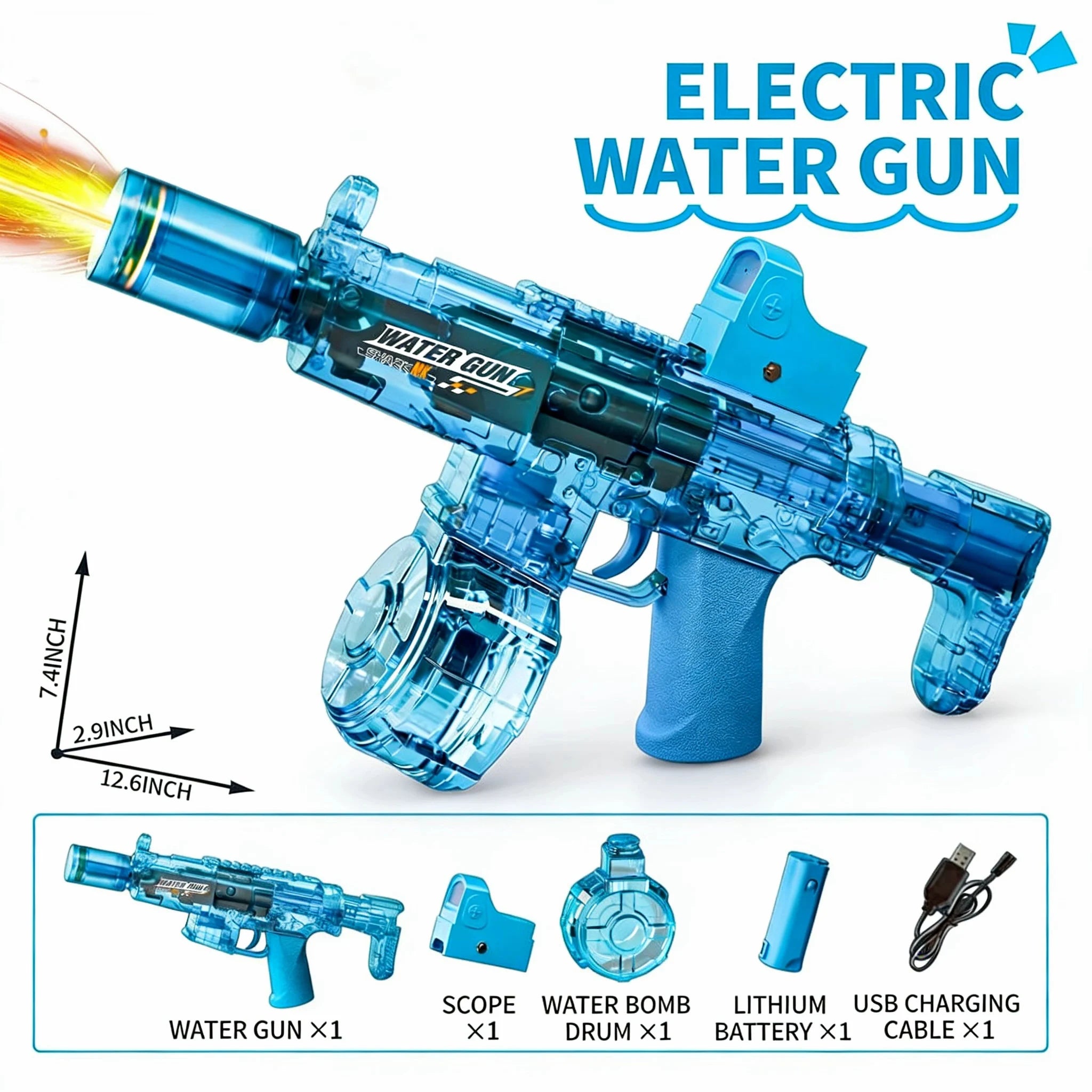 Simulated Firing and Recoil Electric Water Gun Toys Children Automatic Sensor Lights Water Pistol