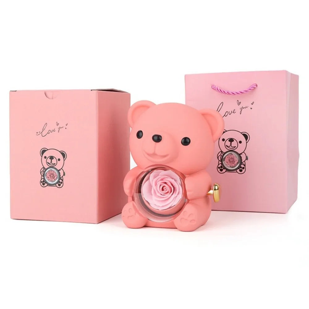 Cute Rose Bear Gifts Box with Rose Jewelry Display