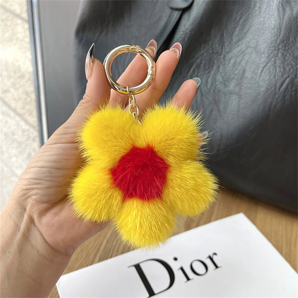 Dior Mink Fur Sunflower keychain