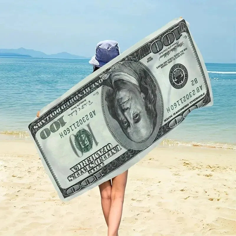 beach Towel with 100 Dollar Bill Print