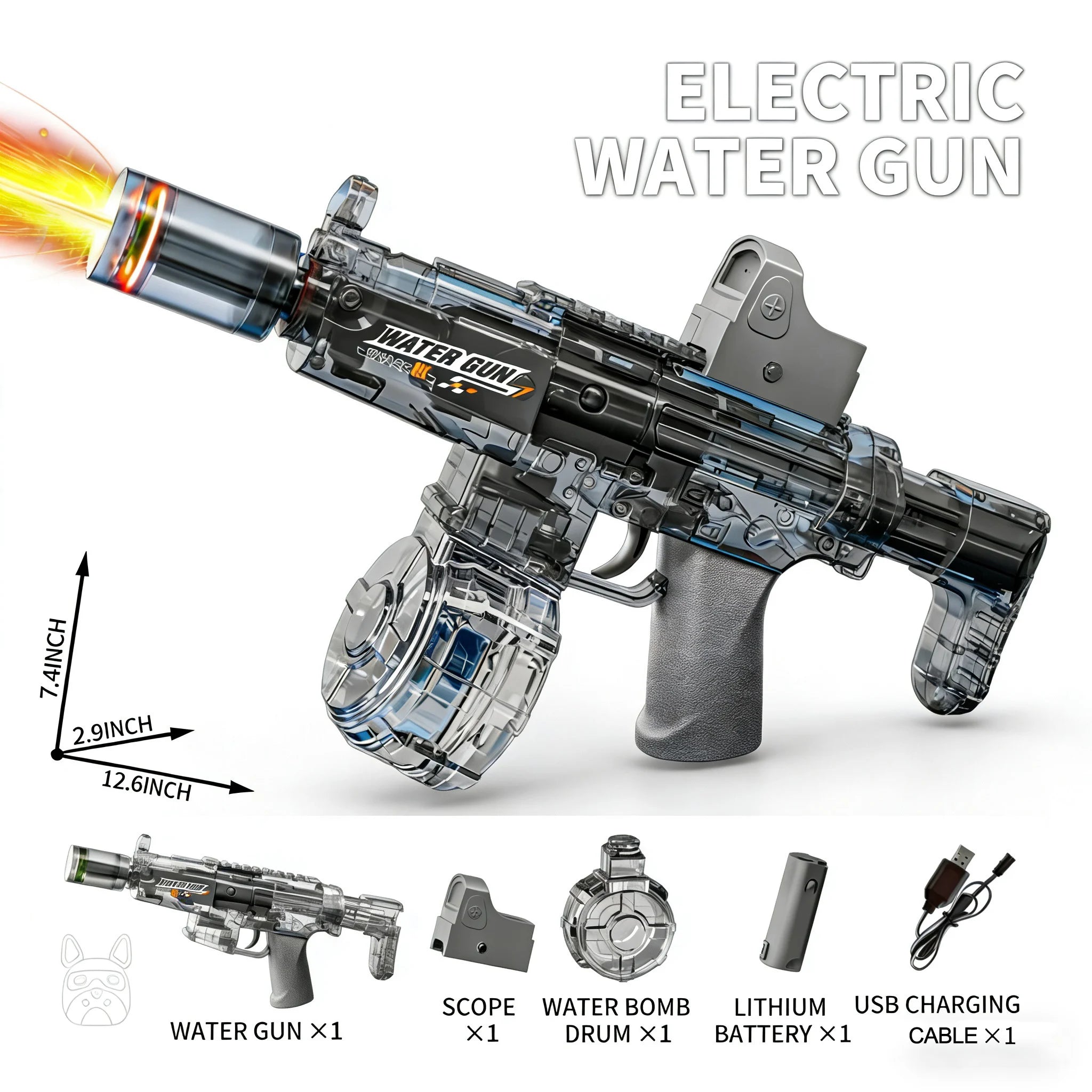 Simulated Firing and Recoil Electric Water Gun Toys Children Automatic Sensor Lights Water Pistol