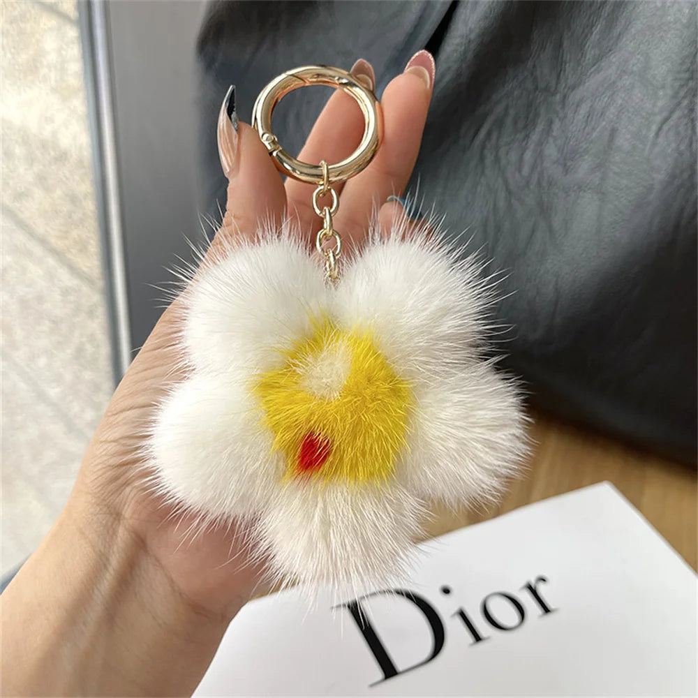 Dior Mink Fur Sunflower keychain