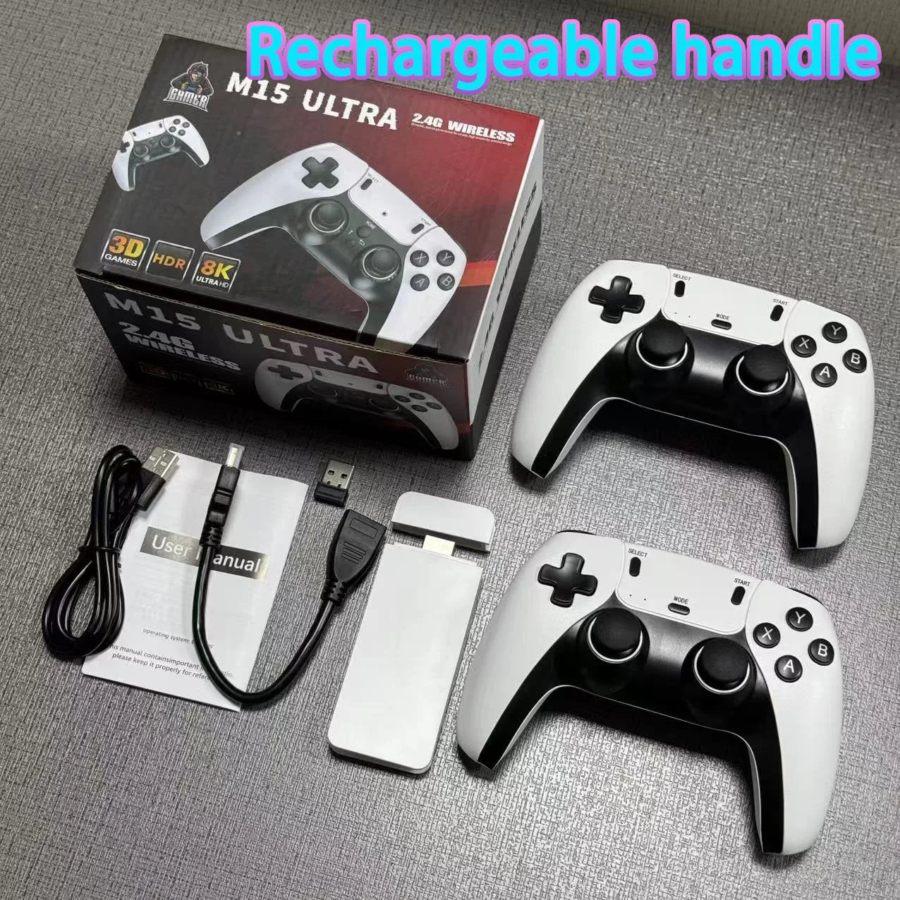 4K TV Game Stick M15 ultra 64G 128G Handheld Game Player 2.4G Dual Wireless Controller 50000+ Games